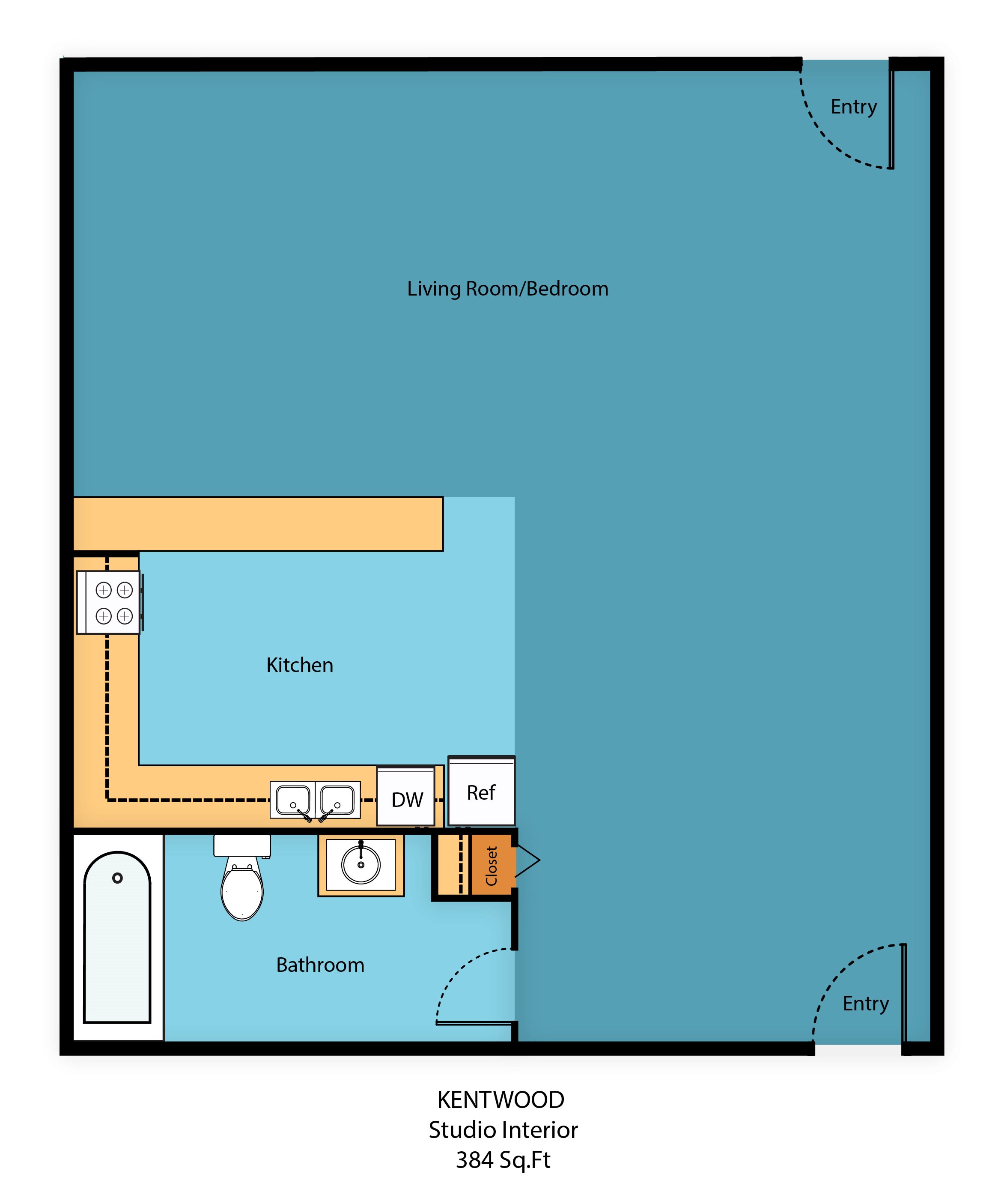 0 Bed 1 Bath Floor Plan 7